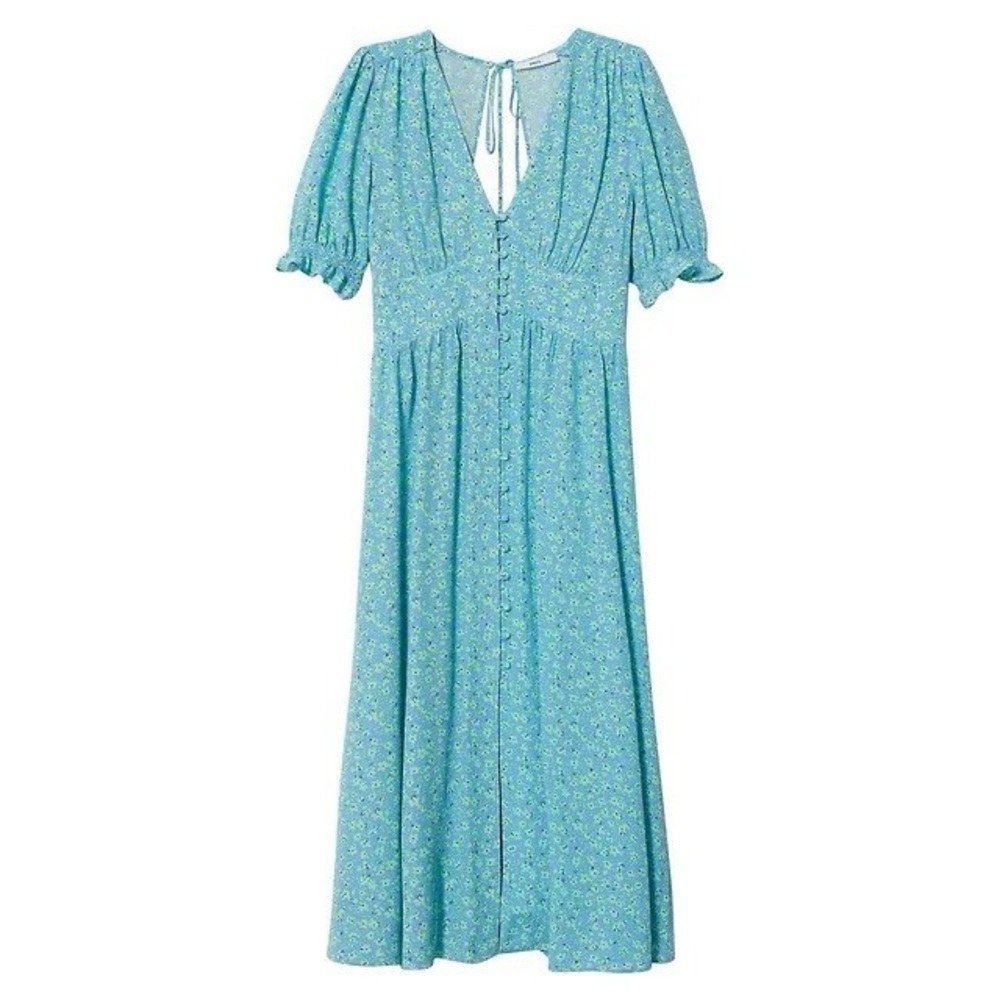 MANGO Blue and green Floral romantic Dress open back XS - Picture 7 of 10